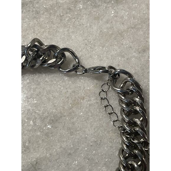 Vintage Guess Silver & Stone Claw Beaded Chain Choker Necklace - Picture 5 of 8